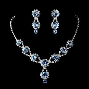 New Women's Handmade Blue & Red Rhinestone Clear Crystal Tear Drop Jewelry Set